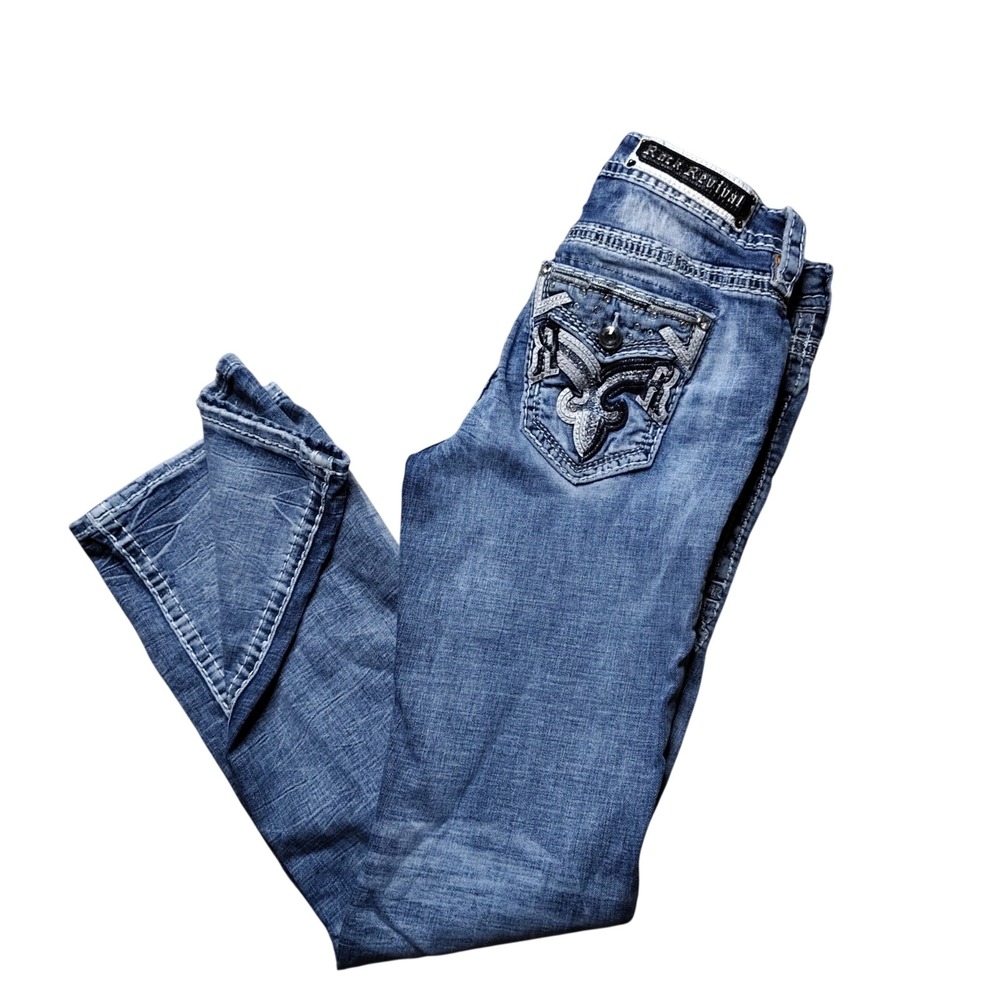 Rock Revival Zarina Low Rise Boot Stretch Jeans Women's 29x32 Blue Grunge Y2K